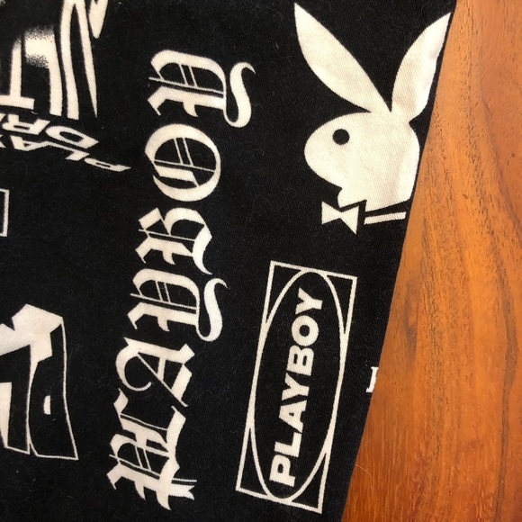 PLAYBOY Y2K Logo Cargo Pockets Black & White High Rise Wide Leg Pants Trousers. - Picture 9 of 16